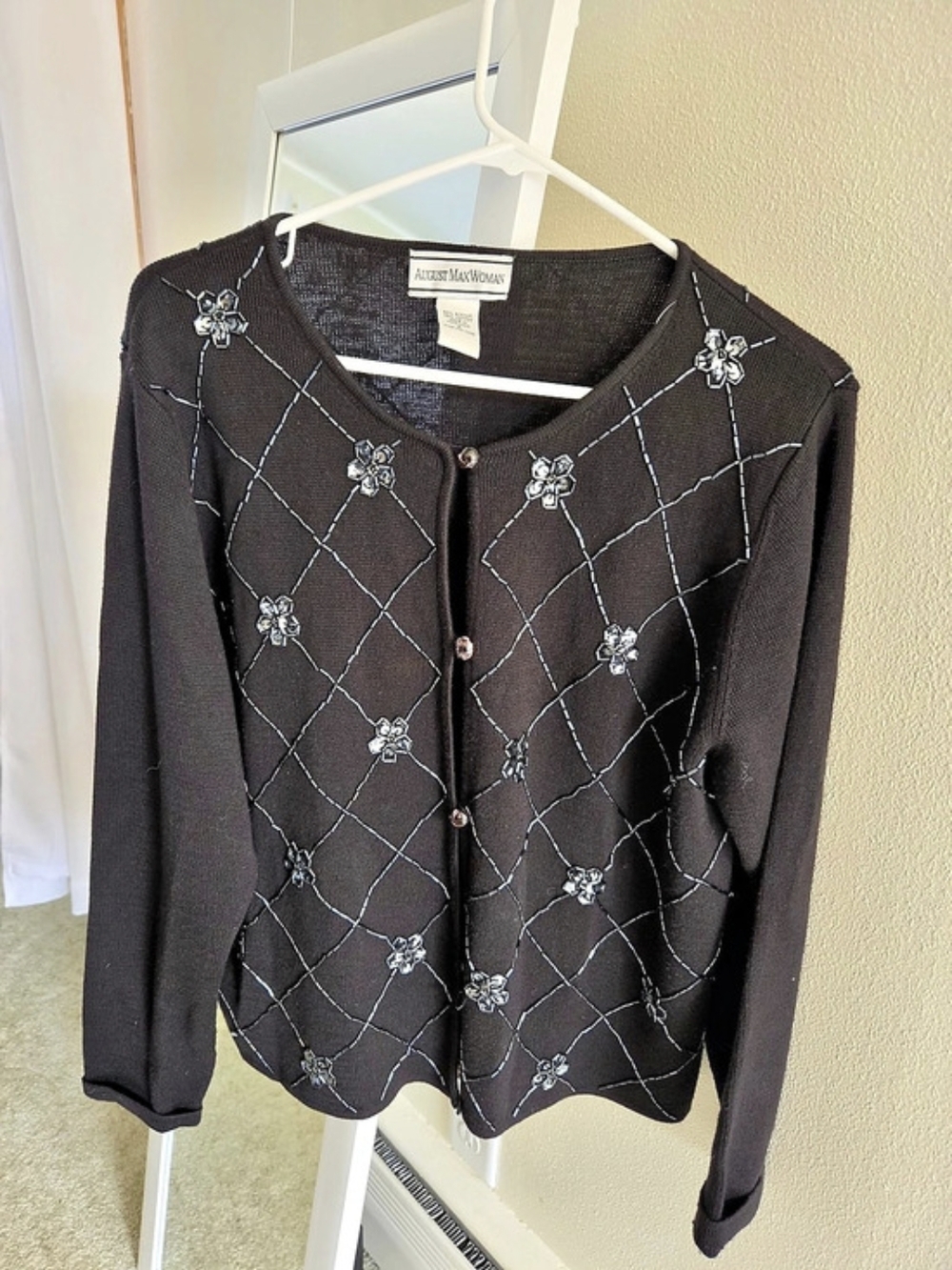 August Max Woman Embellished Geometric Cardigan in Brown Size XL